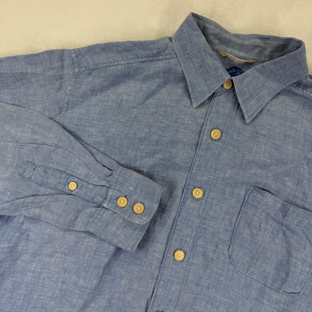Tommy Bahama Relax Mens Medium Blue 100% Linen Long Sleeve Button Up Shirt